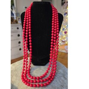 Valentines Red Beaded Necklace Unique Gold Clasp Vintage
